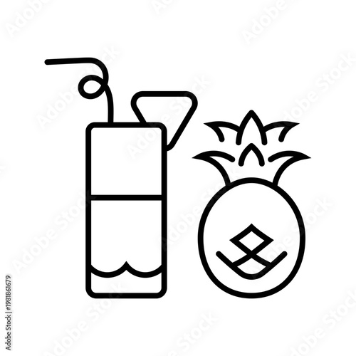Pineapple juice icon. Food and fruit juice line symbol. Black and white.