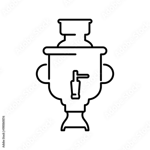 Samovar tea urn icon. Food and tea line symbol. Black and white.