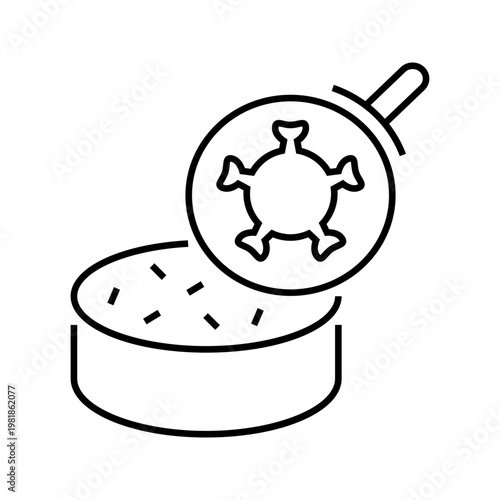 Virus detection icon. Healthcare and diagnostics line symbol. Black and white.