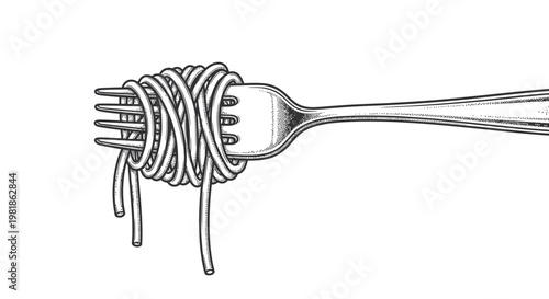 Spaghetti on Fork - Hand Drawn Illustration