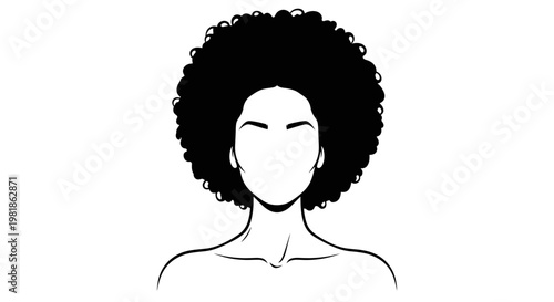 Afro Hairstyle Silhouette: Black Woman, Curly Hair, Minimalist Vector