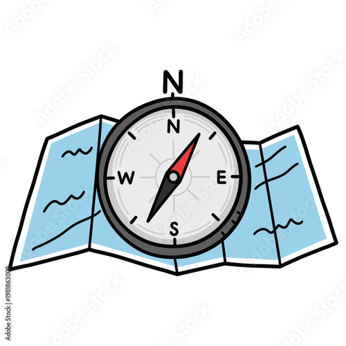 Vintage compass on world map for travel and exploration concept