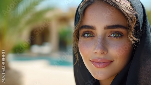 Radiant woman in head covering