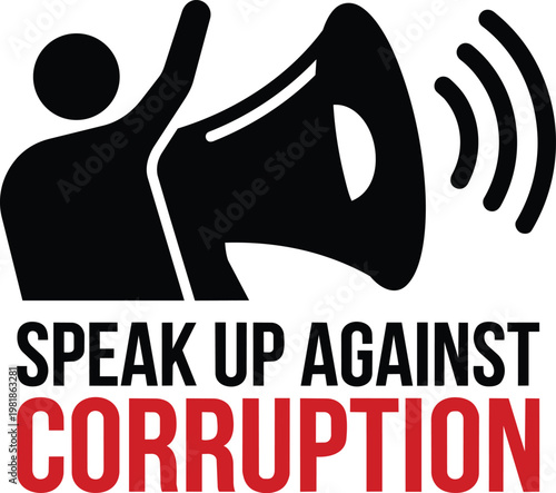 Speak up against corruption icon with megaphone and sound waves representing advocacy and public awareness for government transparency and whistleblowing