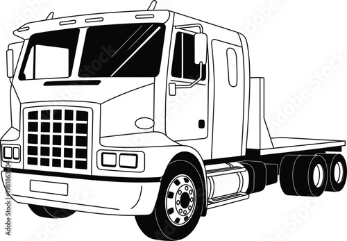 Flatbed truck illustration, heavy transport vehicle design for logistics and cargo delivery industry
