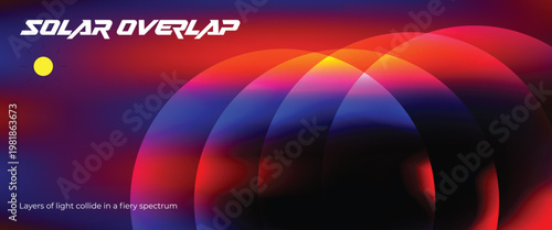 Abstract digital background with glowing circular light layers overlapping in a fiery spectrum of red orange and blue colors for modern graphic design