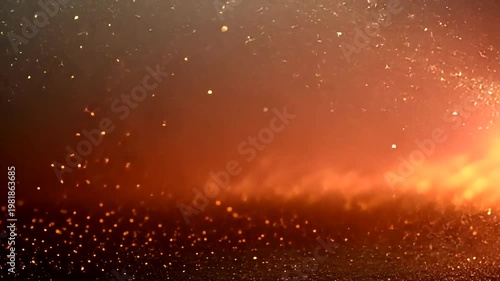 A textured, dark gradient background with scattered sparkles and an orange, glowing fog