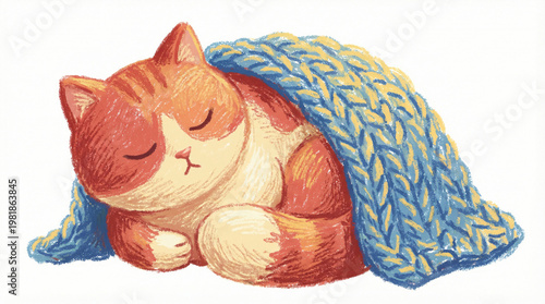 Sleeping Cat Knitted Blanket.