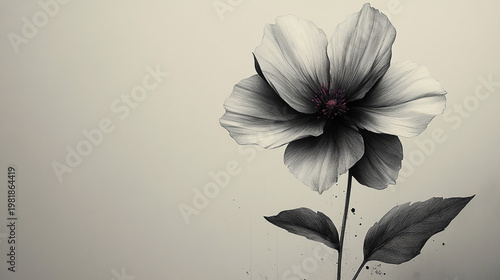 Monochrome flower with subtle color accent on plain background