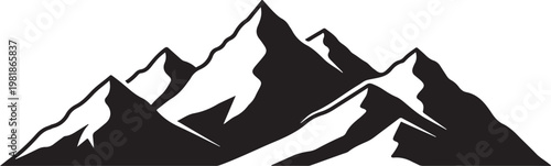 Mountain Landscape Silhouette, Outdoor Black Vector Isolated on White Background.