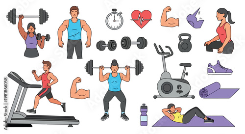 Set of 18 Fitness and Gym Workout Vector Icons