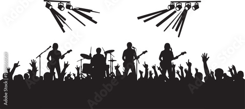 Music Concert Silhouette, Live Event Black Vector Isolated on White Background