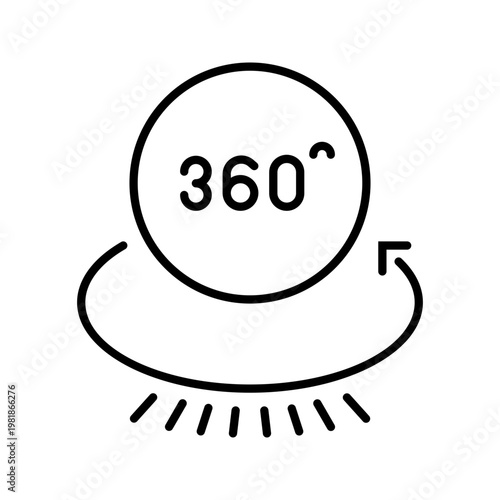 360 panorama icon. Technology and virtual reality line symbol. Black and white.