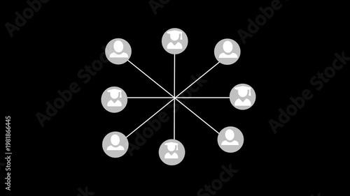 User network hub and spokes on black background animation