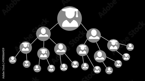 Social network hierarchy with connected user icons animation