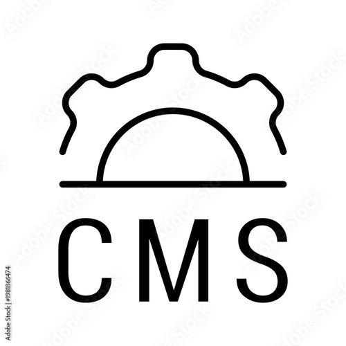 Content management system icon. Technology and content management line symbol. Black and white.