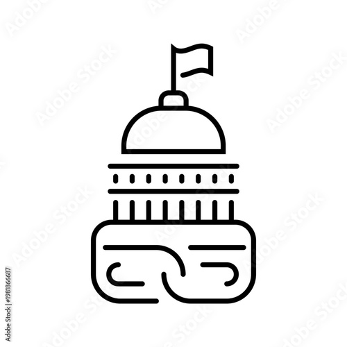 Government building icon. Government and civic building line symbol. Black and white.