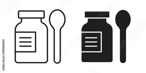 Syrup medicine bottle icon and symbol. Vector icon editable set