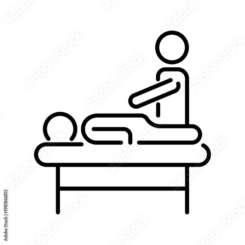 Massage therapist icon. Healthcare and massage therapy line symbol. Black and white.
