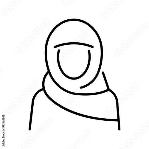 Muslim woman icon. Religion and islam line symbol. Black and white.