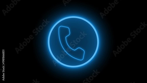 Neon phone call icon animation on dark background