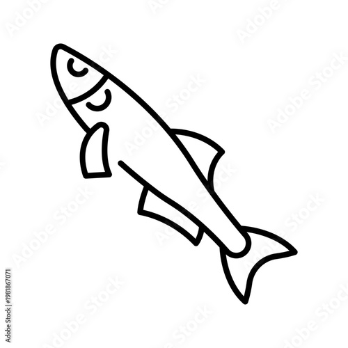 Sprat fish icon. Food and seafood line symbol. Black and white.
