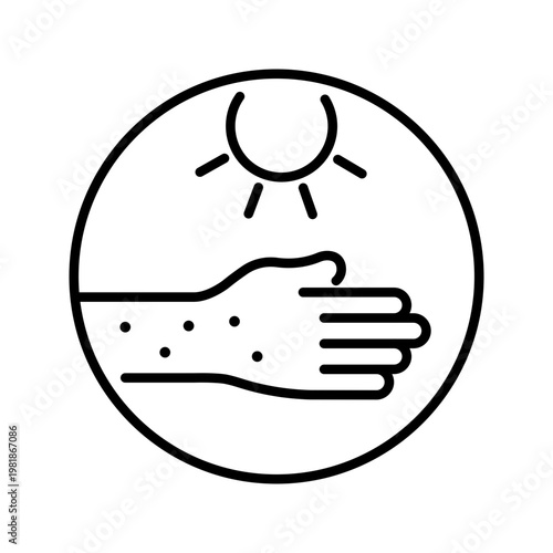 Sun allergy icon. Healthcare and dermatology line symbol. Black and white.