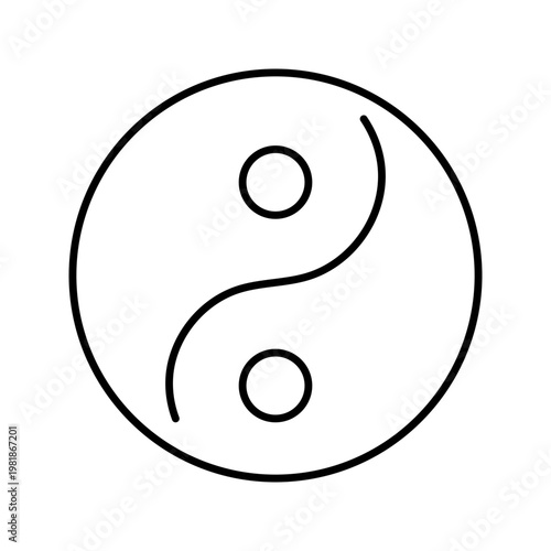 Yin yang icon. Religion and taoism line symbol. Black and white.