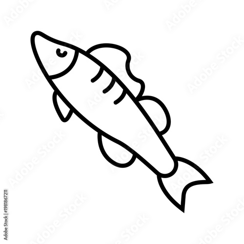 Zander fish icon. Animals and freshwater fish line symbol. Black and white.