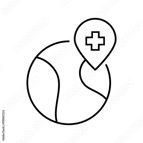 World health icon. Healthcare and global health line symbol. Black and white.