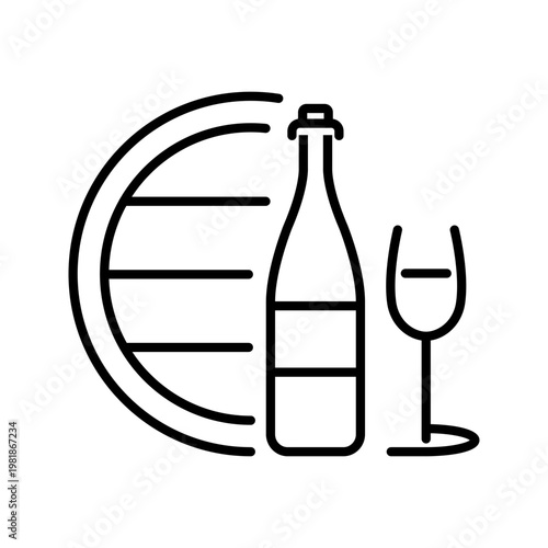 Wine production icon. Food and winemaking line symbol. Black and white.