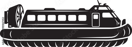 Schilderij op canvas Black hovercraft, air cushion vehicle, side profile, vector illustration, transp