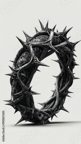Vertical Wall Art Gothic Dark Side Crown of Thorns Metallic Ring Isolated on White Background