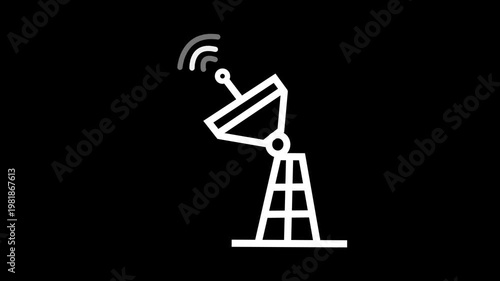 Satellite Dish Antenna Icon Transmitting Wireless Signal Animation