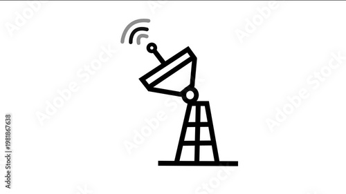 Satellite Dish Antenna Icon Transmitting Wireless Signal Animation