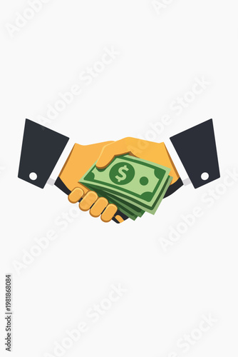 Business handshake with cash exchange symbolizing bribery, corruption, financial deal, partnership, agreement, money transfer, unethical practice, and corporate transaction concept.