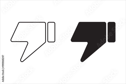 Thumbs up and down outline icons. Dislike gesture symbol on a white background.