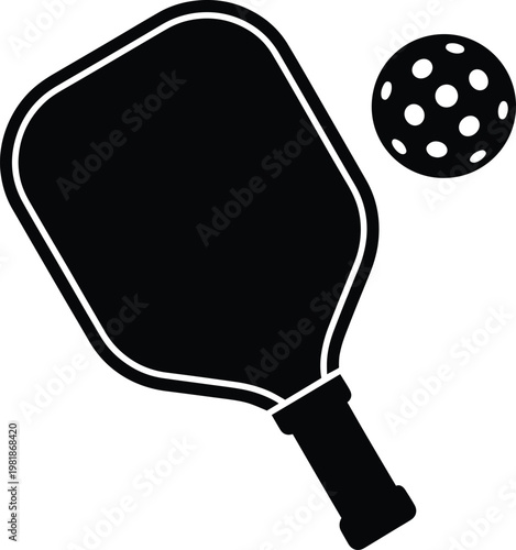 Pickleball Paddle and Ball Silhouette Vector Icon Isolated on Transparent Background