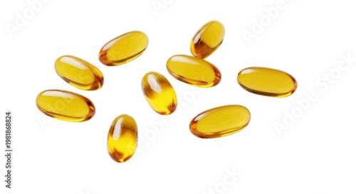 Vector illustration of yellow fish oil capsules on a transparent background
