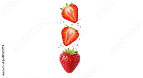 Vector illustration of fresh strawberries and strawberry slices on a transparent background