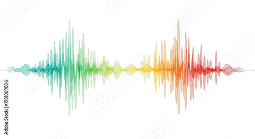 Vector illustration of abstract colorful sound wave visualization on a transparent background