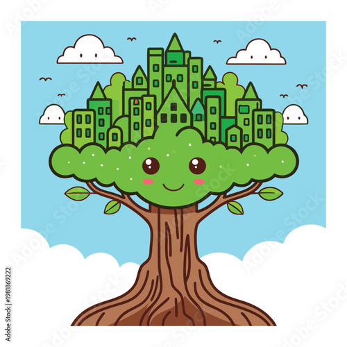 A majestic world tree rises at the heart of existence, its roots deep in ancient realms and branches stretching across skies, symbolizing life, balance, and eternal connection.
