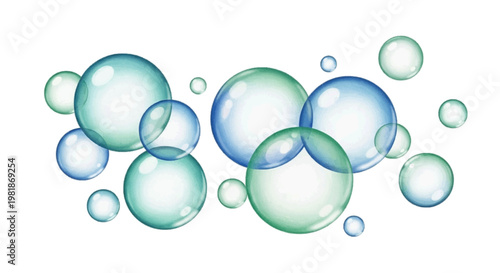 Vector illustration of set of colorful soap bubbles on a transparent background