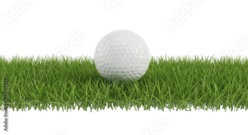 Vector illustration of a white golf ball resting in green grass on a transparent background