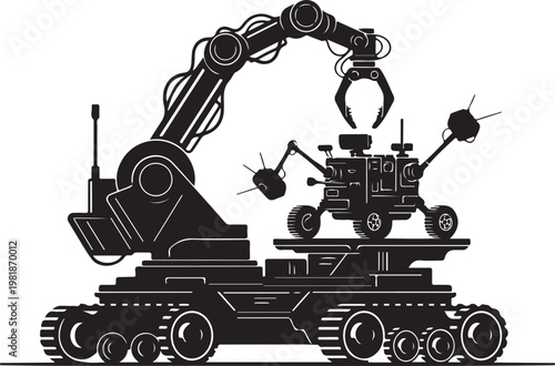 Industrial robotic arm, mechanical claw, heavy machinery, construction equipment, robotics