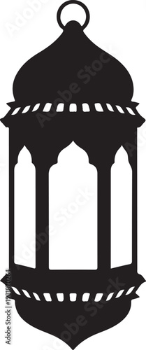 Ramadan Lantern Silhouette, Festive Black Vector Isolated on White Background