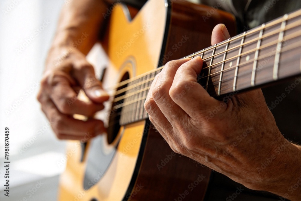 Fototapeta premium Hands playing acoustic guitar