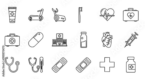 Healthcare outline icons set medical hospital thin line symbol collection vector