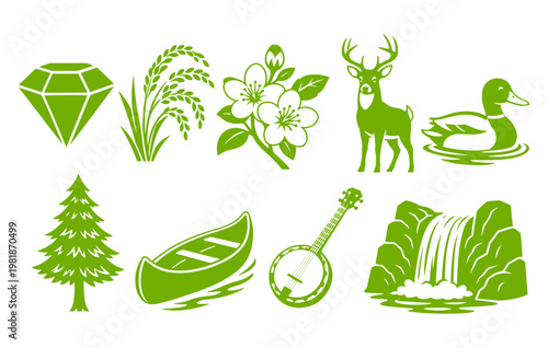 vector isolated green color Arkansas traditional cultural symbols