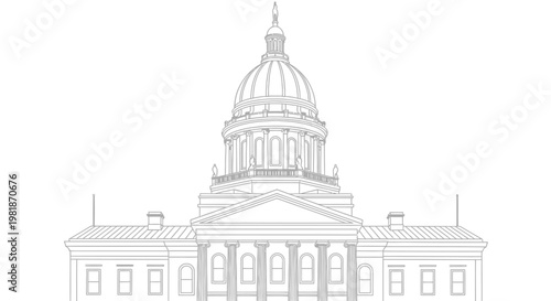 Illustration of a dome building with classical architecture and columns, representing government or public institutions
